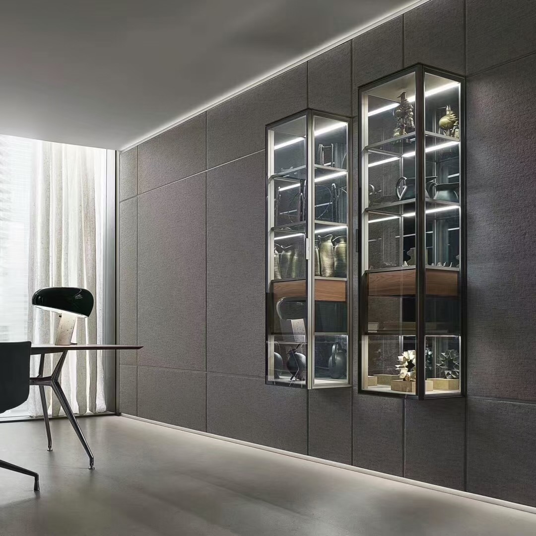Open aluminium wardrobe with shelves, rails and drawers